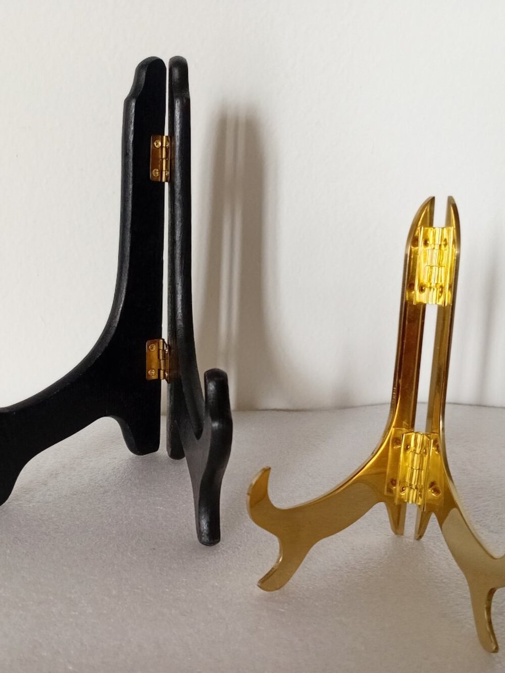 Gold Plated Van Hygan & Black Wood Plate Stands